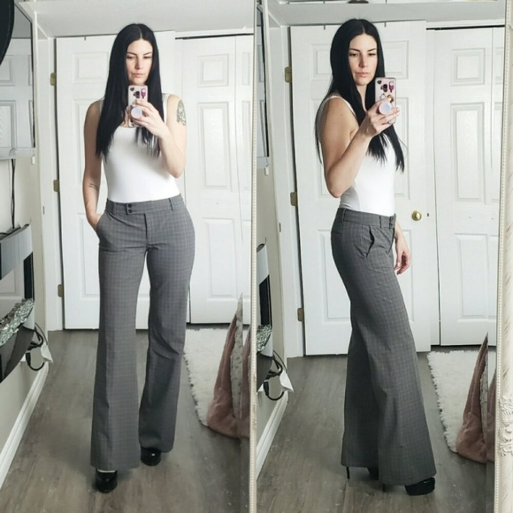 Y2K Dress Pant Plaid Straight Wide Leg Low Rise Joe Fresh
